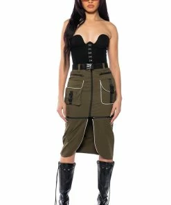 MAJOR MOOD CONVERTIBLE CARGO MIDI SKIRT -FINESSE-shop major mood convertible cargo midi skirt green 3 3