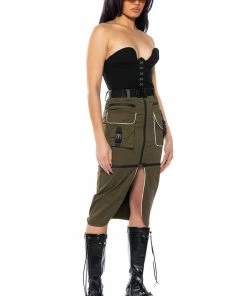 MAJOR MOOD CONVERTIBLE CARGO MIDI SKIRT -FINESSE-shop major mood convertible cargo midi skirt green 4 4