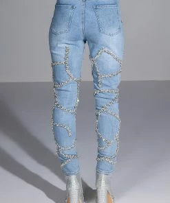 MAKE A WISH RHINESTONE HIGH WAISTED SKINNY JEAN -FINESSE-shop make a wish rhinestone high waisted skinny jean light blue denim 12 12