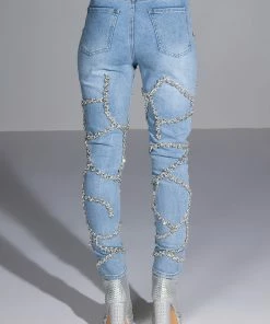 MAKE A WISH RHINESTONE HIGH WAISTED SKINNY JEAN -FINESSE-shop make a wish rhinestone high waisted skinny jean light blue denim 13 13