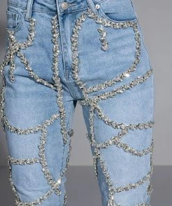 MAKE A WISH RHINESTONE HIGH WAISTED SKINNY JEAN -FINESSE-shop make a wish rhinestone high waisted skinny jean light blue denim 14 14