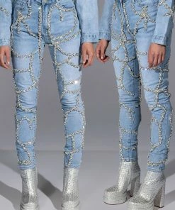 MAKE A WISH RHINESTONE HIGH WAISTED SKINNY JEAN -FINESSE-shop make a wish rhinestone high waisted skinny jean light blue denim 3 3