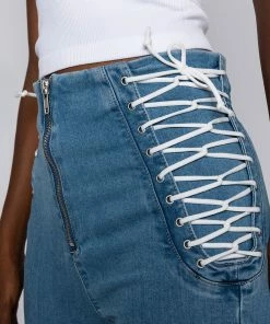 MARGOT LACE UP SKINNY JEANS -FINESSE-shop margot lace up skinny jeans medium blue denim 4c1