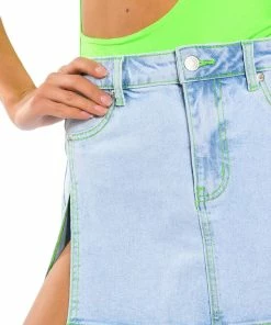 MIA DOUBLE SLIT MICRO MINI DENIM SKIRT -FINESSE-shop mia double slit micro mini denim skirt light blue 10 10