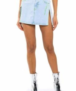 MIA DOUBLE SLIT MICRO MINI DENIM SKIRT