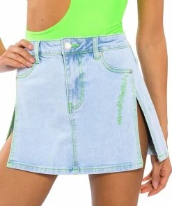 MIA DOUBLE SLIT MICRO MINI DENIM SKIRT -FINESSE-shop mia double slit micro mini denim skirt light blue 3 3