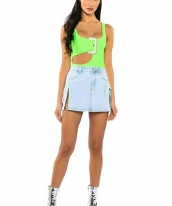MIA DOUBLE SLIT MICRO MINI DENIM SKIRT -FINESSE-shop mia double slit micro mini denim skirt light blue 4 4