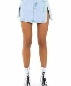 MIA DOUBLE SLIT MICRO MINI DENIM SKIRT -FINESSE-shop mia double slit micro mini denim skirt light blue 6 6