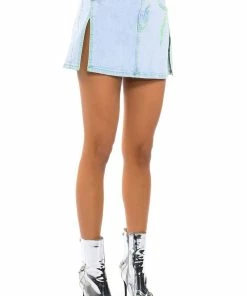 MIA DOUBLE SLIT MICRO MINI DENIM SKIRT -FINESSE-shop mia double slit micro mini denim skirt light blue 7 7
