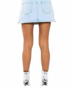MIA DOUBLE SLIT MICRO MINI DENIM SKIRT -FINESSE-shop mia double slit micro mini denim skirt light blue 9 9