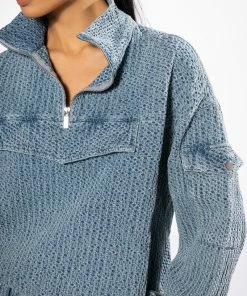 MONTE COZY POCKET DETAIL HALF ZIP SWEATSHIRT -FINESSE-shop monte cozy pocket detail half zip sweatshirt light blue 7 7