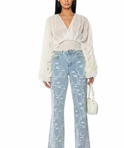 MULTIPLE FACES HIGH WAISTED STRAIGHT JEANS 10 MULTIPLE FACES HIGH WAISTED STRAIGHT JEANS -FINESSE-shop multiple faces high waisted straight jeans light blue denim 3 3