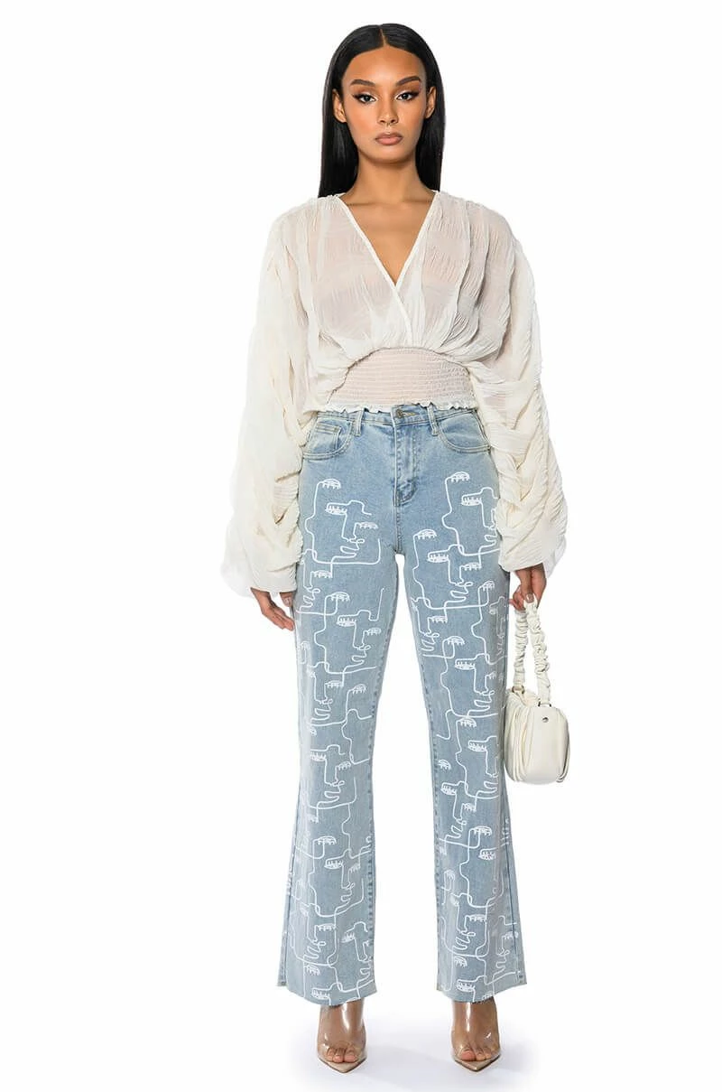 MULTIPLE FACES HIGH WAISTED STRAIGHT JEANS 3 MULTIPLE FACES HIGH WAISTED STRAIGHT JEANS - Image 3