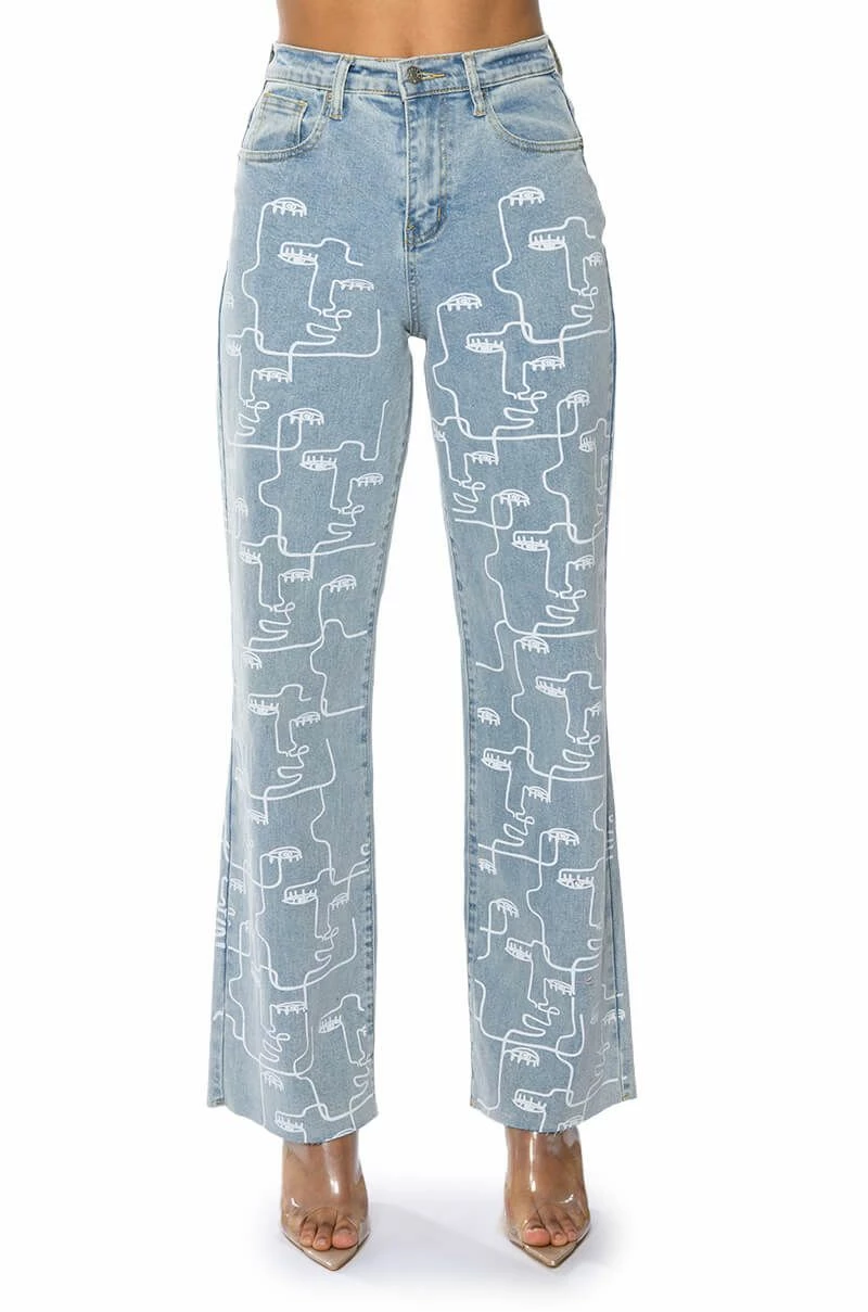 MULTIPLE FACES HIGH WAISTED STRAIGHT JEANS 5 MULTIPLE FACES HIGH WAISTED STRAIGHT JEANS - Image 5