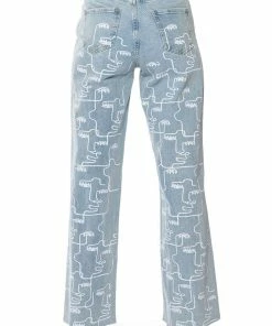MULTIPLE FACES HIGH WAISTED STRAIGHT JEANS 14 MULTIPLE FACES HIGH WAISTED STRAIGHT JEANS -FINESSE-shop multiple faces high waisted straight jeans light blue denim 7 7