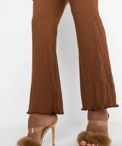 MY CLARITY WIDE LEG RUFFLE PANT -FINESSE-shop my clarity wide leg ruffle pant brown 4 4