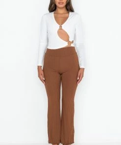 MY CLARITY WIDE LEG RUFFLE PANT -FINESSE-shop my clarity wide leg ruffle pant brown 5 5