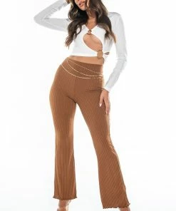MY CLARITY WIDE LEG RUFFLE PANT -FINESSE-shop my clarity wide leg ruffle pant brown 6 6
