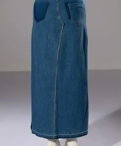 NATALIE DOUBLE SIDE SLIT DENIM SKIRT -FINESSE-shop natalie double side slit denim skirt medium blue denim 7 7