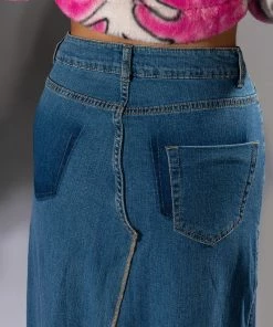 NATALIE DOUBLE SIDE SLIT DENIM SKIRT -FINESSE-shop natalie double side slit denim skirt medium blue denim 8 8