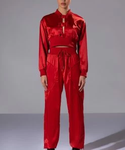 Alternative view of NEVER BORING SATIN DRAWSTRING JOGGER