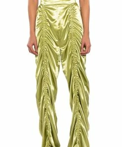 NEVER REGULAR CINCHED SATIN HIGH RISE PANTS