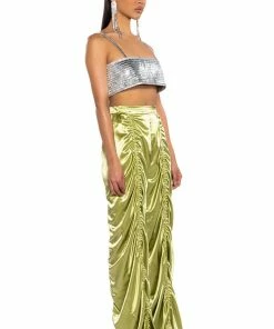NEVER REGULAR CINCHED SATIN HIGH RISE PANTS -FINESSE-shop never regular cinched satin high rise pants green 5 5