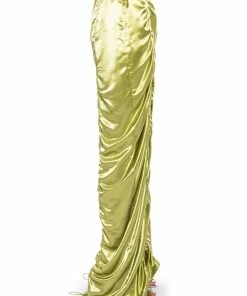 NEVER REGULAR CINCHED SATIN HIGH RISE PANTS -FINESSE-shop never regular cinched satin high rise pants green 7 7