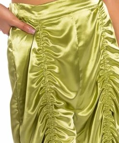 NEVER REGULAR CINCHED SATIN HIGH RISE PANTS -FINESSE-shop never regular cinched satin high rise pants green 9 9