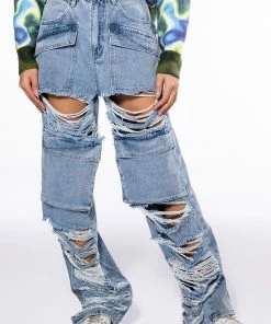 NEVER STRESSED DISTRESSED RELAXED FIT JEANS
