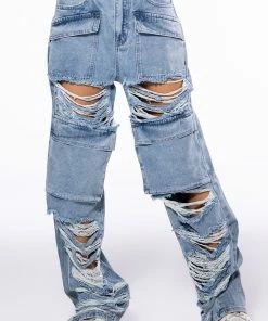 NEVER STRESSED DISTRESSED RELAXED FIT JEANS -FINESSE-shop never stressed distressed relaxed fit jeans light blue denim 3 3