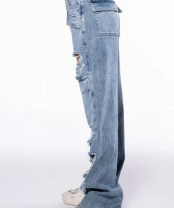 NEVER STRESSED DISTRESSED RELAXED FIT JEANS -FINESSE-shop never stressed distressed relaxed fit jeans light blue denim 4 4