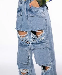 NEVER STRESSED DISTRESSED RELAXED FIT JEANS -FINESSE-shop never stressed distressed relaxed fit jeans light blue denim 6 6