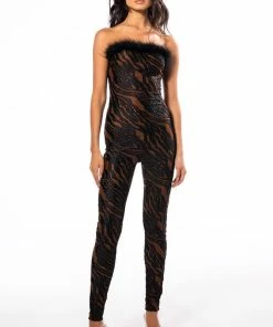 NEVERMIND FEATHER DETAIL JUMPSUIT -FINESSE-shop nevermind feather detail jumpsuit brown 3 3
