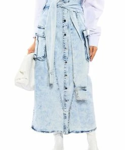 NEXT UP BLEACHED DENIM MAXI SKIRT