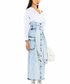 NEXT UP BLEACHED DENIM MAXI SKIRT -FINESSE-shop next up bleached denim maxi skirt light blue denim 3 3