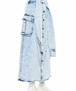 NEXT UP BLEACHED DENIM MAXI SKIRT -FINESSE-shop next up bleached denim maxi skirt light blue denim 5 5
