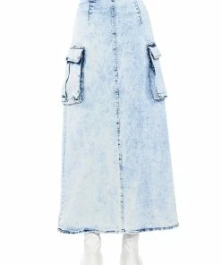NEXT UP BLEACHED DENIM MAXI SKIRT -FINESSE-shop next up bleached denim maxi skirt light blue denim 7 7