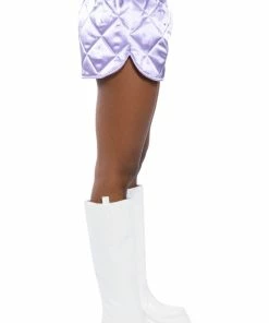 NO CAP QUILTED SATIN DOLPHIN SHORTS IN LILAC -FINESSE-shop no cap quilted satin dolphin shorts in lilac light purple 10 10