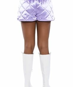 NO CAP QUILTED SATIN DOLPHIN SHORTS IN LILAC -FINESSE-shop no cap quilted satin dolphin shorts in lilac light purple 11 11