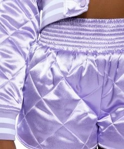 NO CAP QUILTED SATIN DOLPHIN SHORTS IN LILAC -FINESSE-shop no cap quilted satin dolphin shorts in lilac light purple 12 12