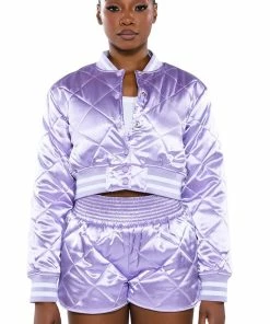 NO CAP QUILTED SATIN DOLPHIN SHORTS IN LILAC -FINESSE-shop no cap quilted satin dolphin shorts in lilac light purple 4 4