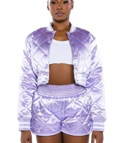 NO CAP QUILTED SATIN DOLPHIN SHORTS IN LILAC -FINESSE-shop no cap quilted satin dolphin shorts in lilac light purple 5 5
