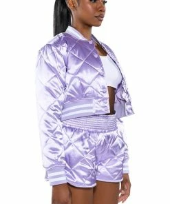 NO CAP QUILTED SATIN DOLPHIN SHORTS IN LILAC -FINESSE-shop no cap quilted satin dolphin shorts in lilac light purple 6 6
