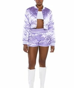 NO CAP QUILTED SATIN DOLPHIN SHORTS IN LILAC -FINESSE-shop no cap quilted satin dolphin shorts in lilac light purple 7 7