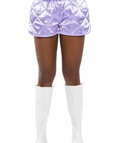 NO CAP QUILTED SATIN DOLPHIN SHORTS IN LILAC -FINESSE-shop no cap quilted satin dolphin shorts in lilac light purple 9 9