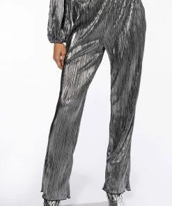 NOEL PLEATED METALLIC PALAZZO PANT