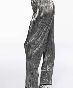 NOEL PLEATED METALLIC PALAZZO PANT 10 NOEL PLEATED METALLIC PALAZZO PANT -FINESSE-shop noel pleated metallic palazzo pant silver 4 4