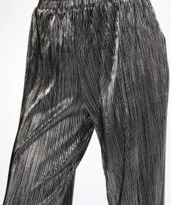 NOEL PLEATED METALLIC PALAZZO PANT 12 NOEL PLEATED METALLIC PALAZZO PANT -FINESSE-shop noel pleated metallic palazzo pant silver 6 6