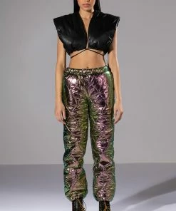 NOT A CARE METALLIC QUILTED PANT -FINESSE-shop not a care metallic quilted pant black 3 3